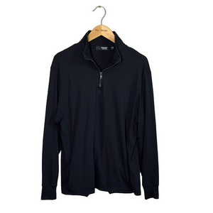 MURANO Liquid Luxury Men Large Black Quarter Zip Long Sleeve Cotton Pullover Top